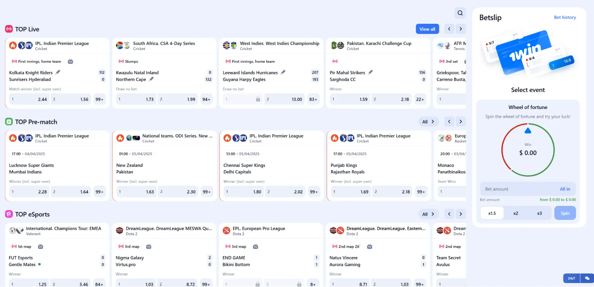 Betting Options 1win